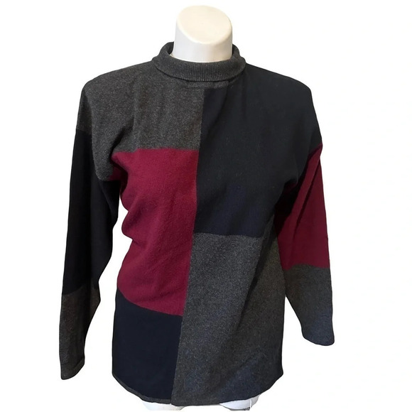 Valerie Stevens Two Ply Cashmere Patchwork Turtleneck Sweater Size M - Picture 1 of 3